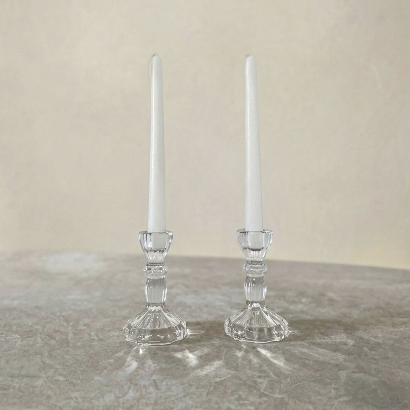 CANDELABRO DE VIDRIO + VELA SET x2